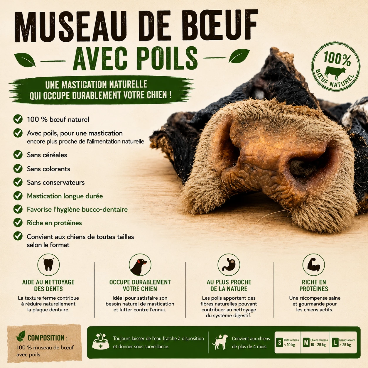 museau de bœuf avec poils pour chiens