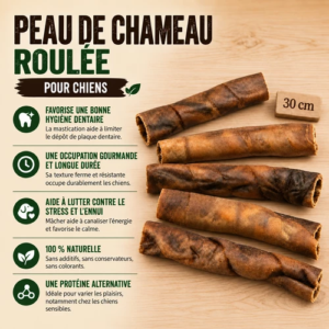 Peau de chameau roulée 30 cm pour chien